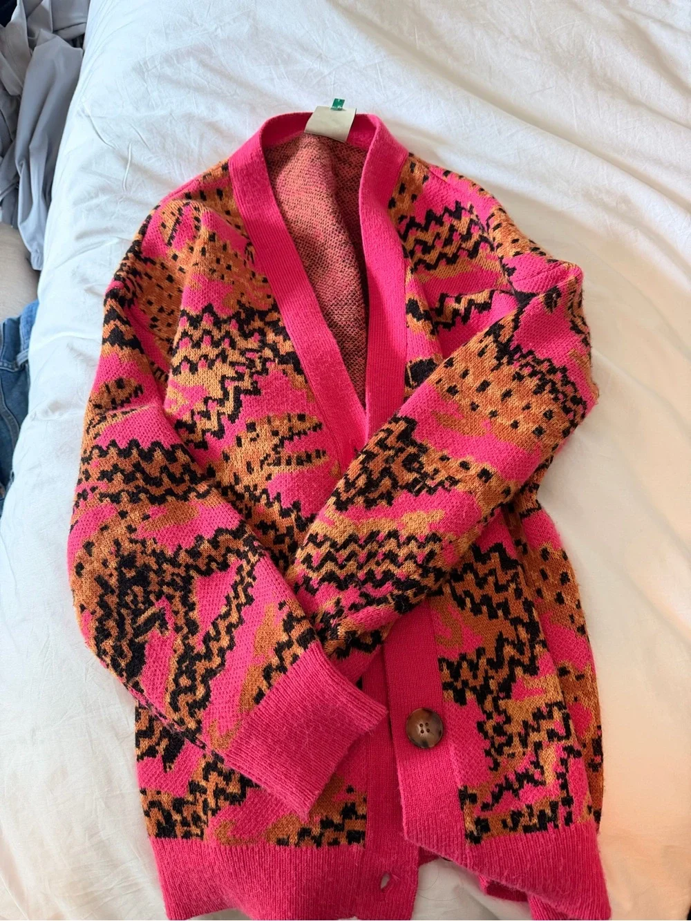 FARM Rio Pink Orange & Black Patterned Cardigan - Picture 1 of 1